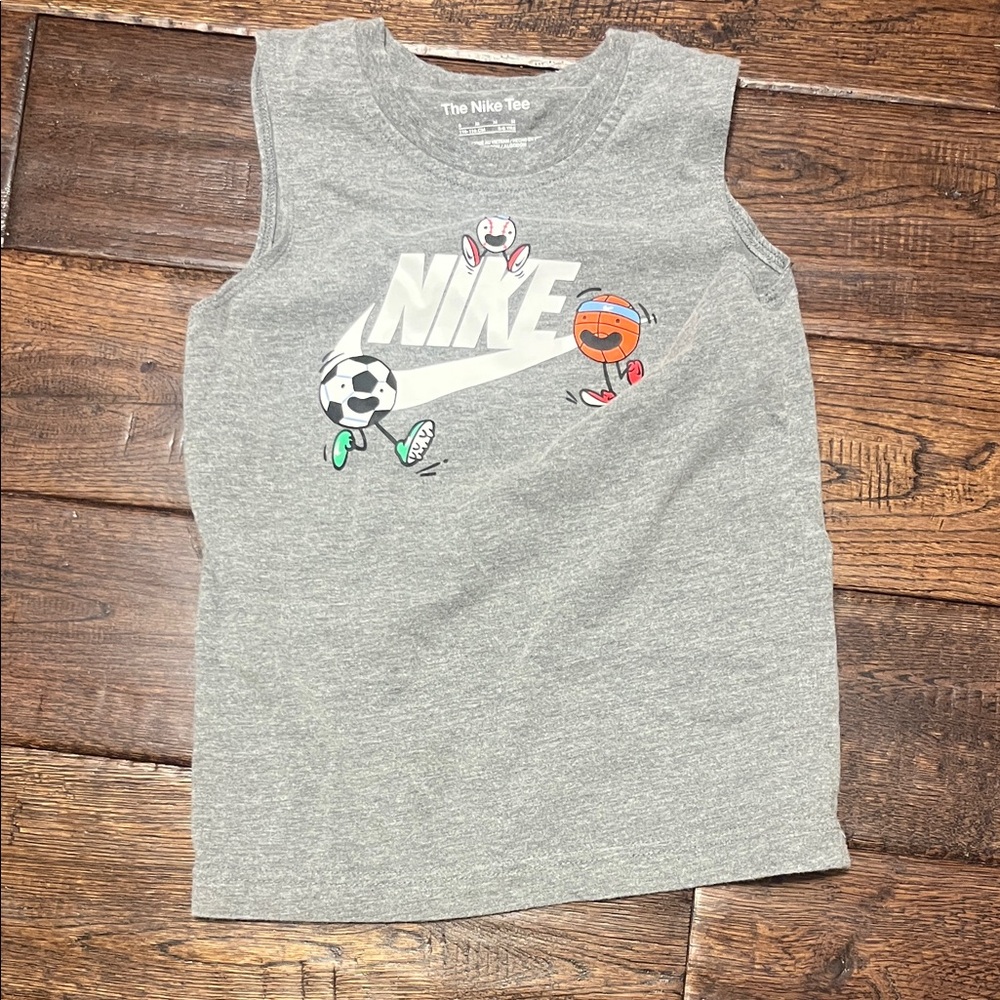 Nike Kids Light Gray Graphic Tank Top with Sports Characters